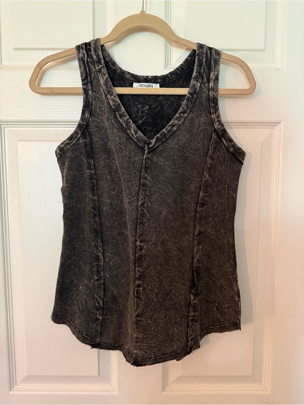 Zenana Crinkle Washed French Terry Raw Edge V-Neck Tank - NWOT
